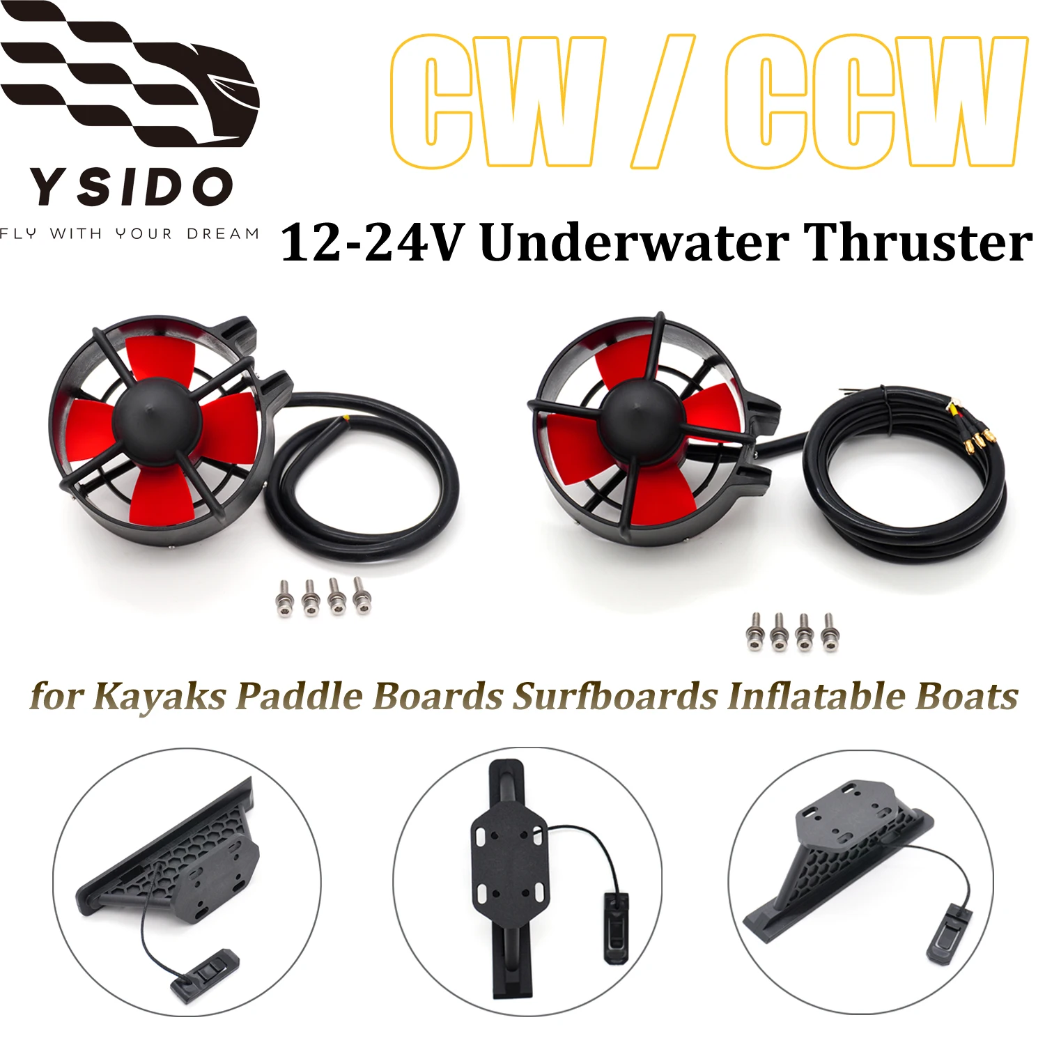 Underwater Thruster T90 12-24V 160KV/300KV CW/CCW Propeller W/ 4.5in Holder for Kayaks Paddle Boards Surfboards Inflatable Boat
