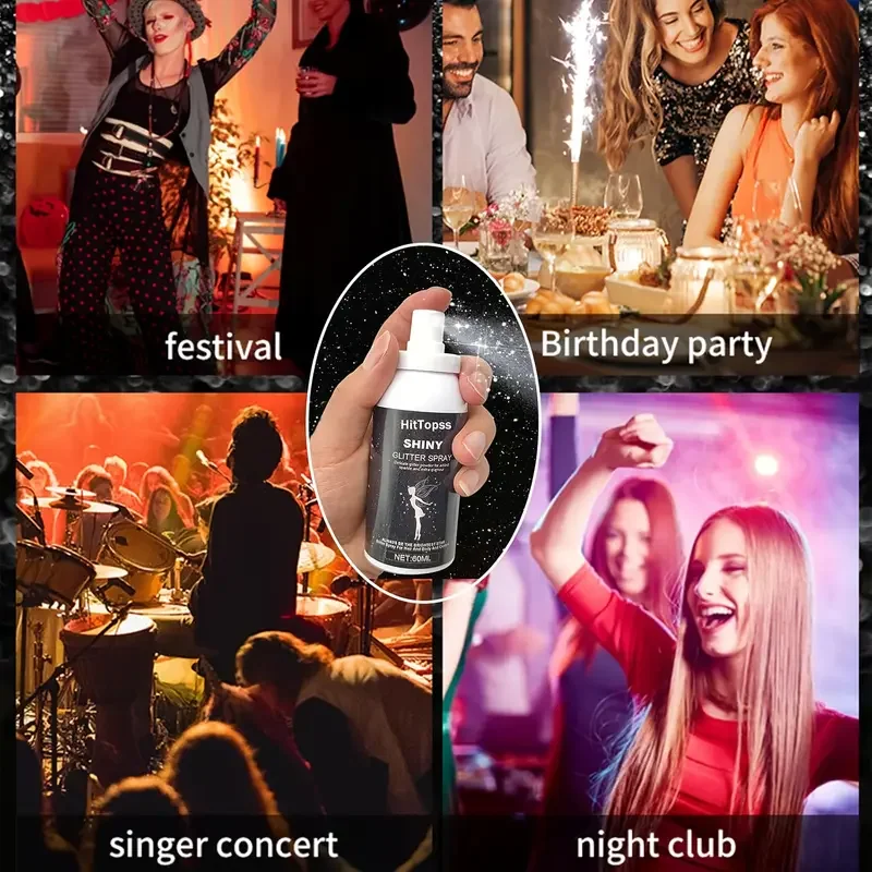 60 ml glinsterende glitterspray voor haar en lichaam, sneldrogend, hoogglans sprankelende gloed voor lippen, ogen, haar, voor muziekfestivals