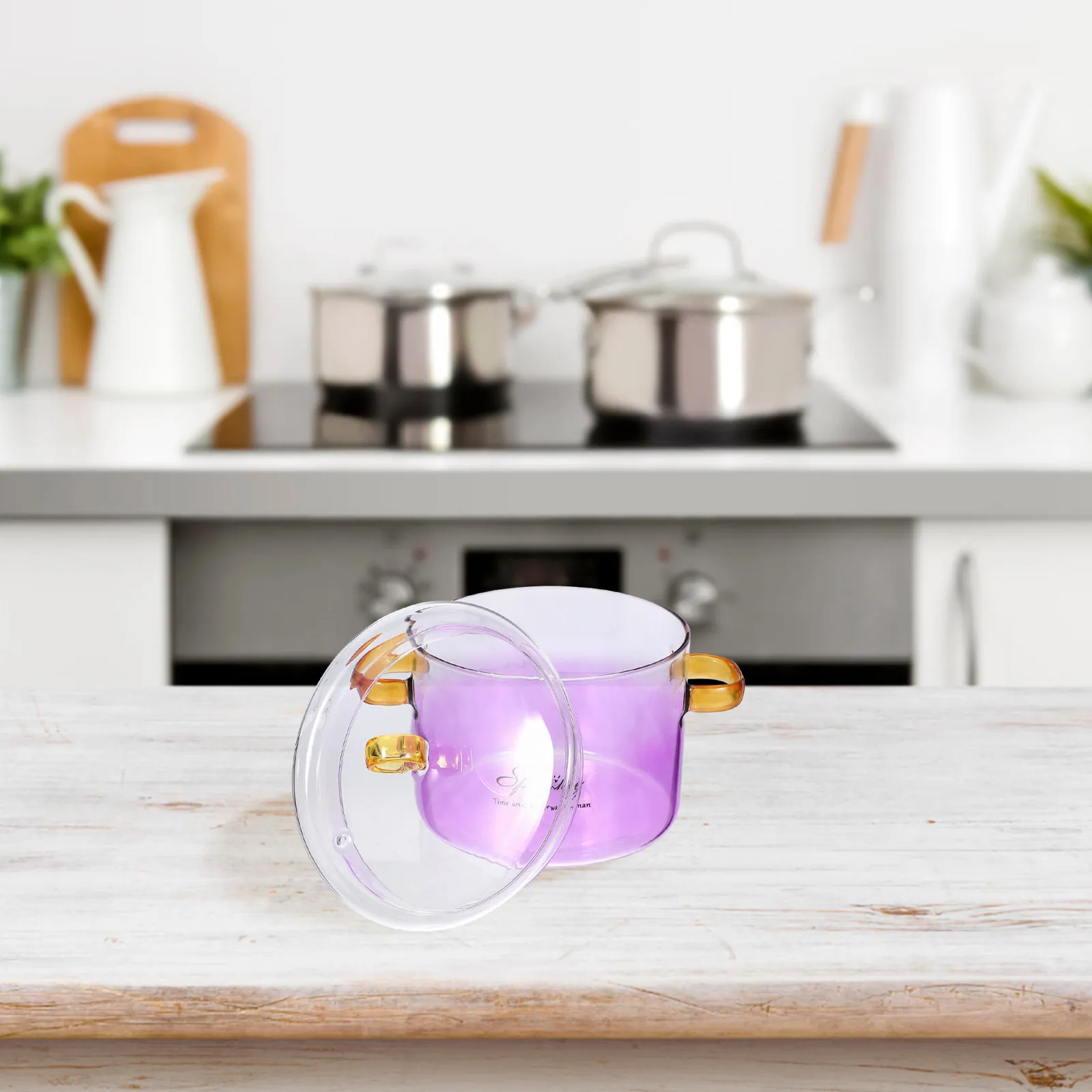 Glass Stew Pot Dual Handles Lid Heat Resistant Borosilicate Clear Cooking Pot for Soup Noodles…