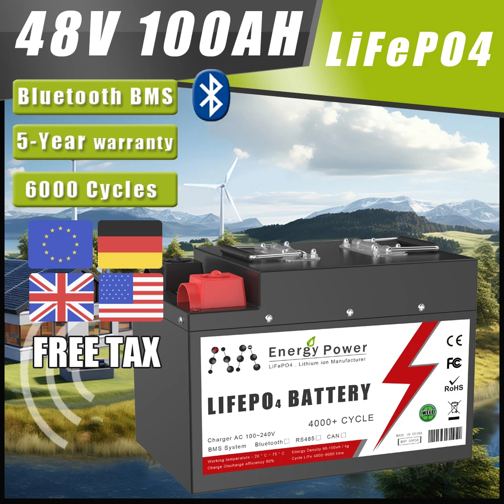 

LiFePo4 Battery with Bluetooth BMS Grand A 16S 51.2V Lithium Iron Phosphate RV Solar Storage Boat Motor Off Grid 48V 100Ah 200Ah