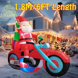 1.8M/6FT Christmas Ornament Inflatable Toys Santa Motorcycle Built-in LED Lights Xmas Party Indoor Outdoor Garden Props Decor