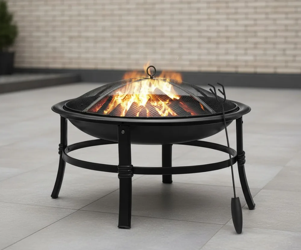 

26-дюймовая уличная дровяная костра с искровым экраном, сверхмощная стальная пожарная чаша для патио, заднего двора, кемпинга, пикника