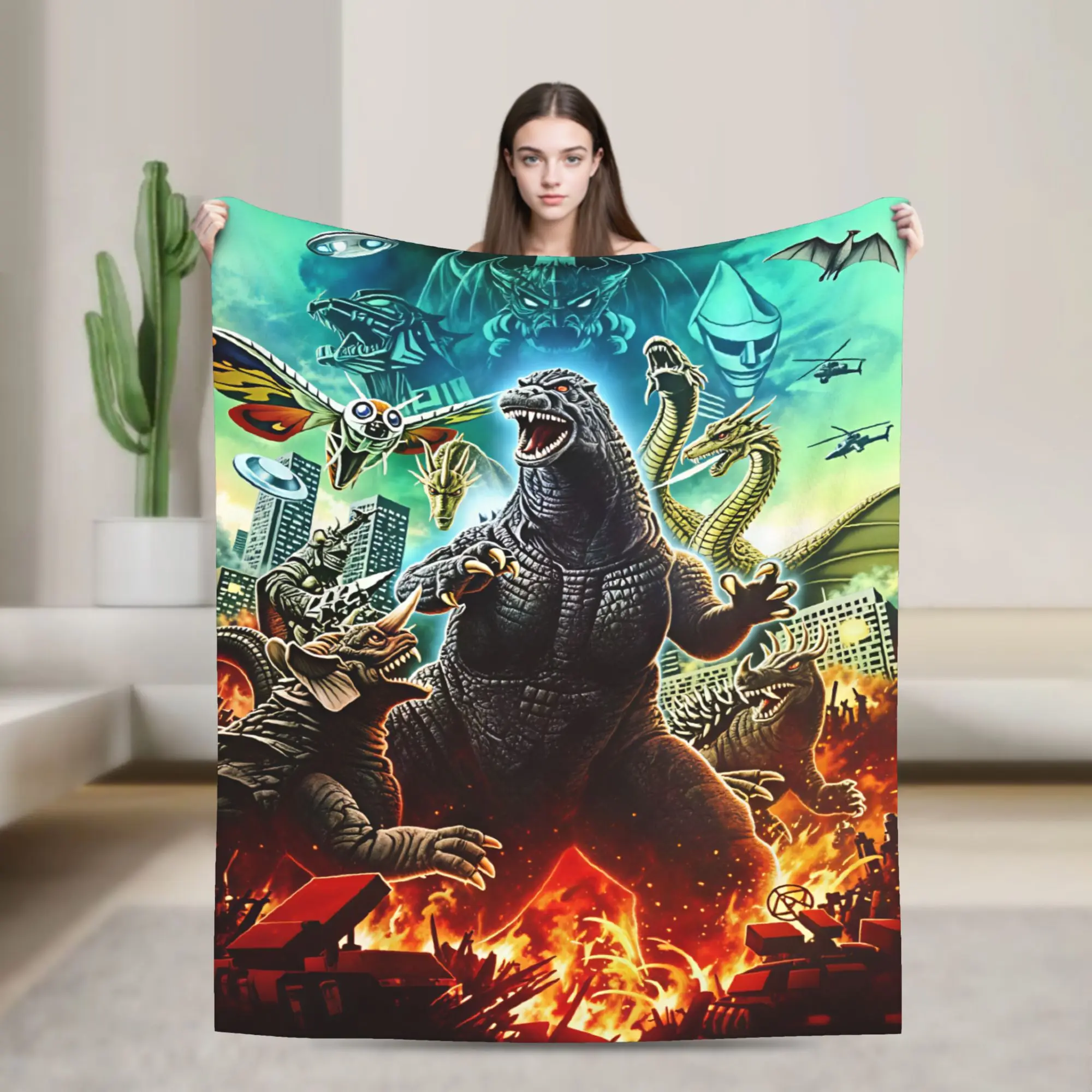 M-Monster King Flannel Blanket Winter  Super Warm Throw Blanket for Students Outdoor Print Bedspread Sofa Bed Cover