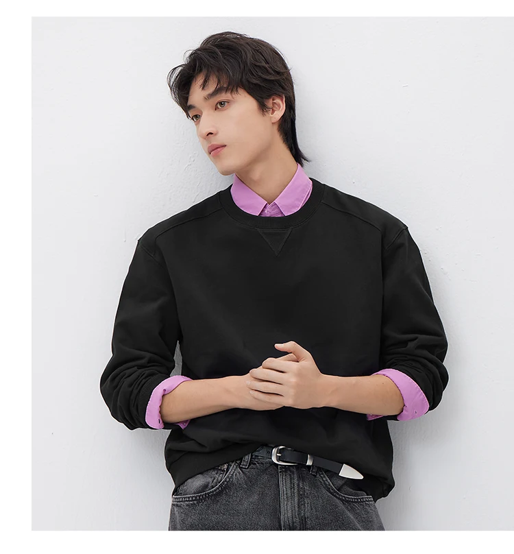Semir Versatile Hoodie Men Spring Solid O Neck Long Sleeve Soft Comfortable Casual Basic Layer Daily Top