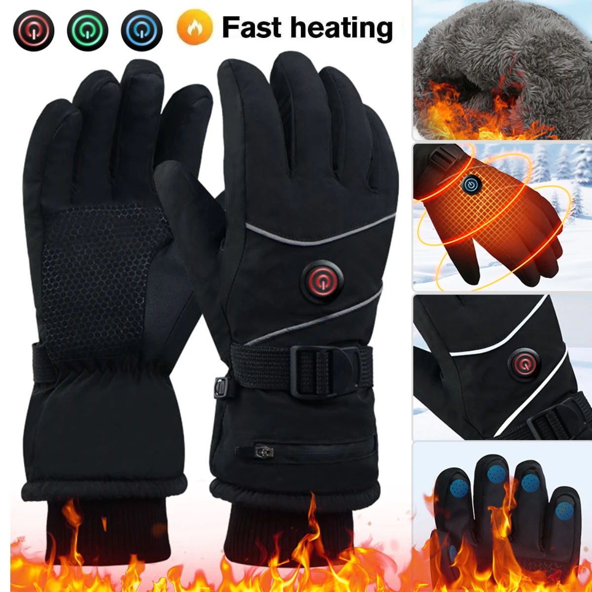 Outdoor Winter Gloves Hand Warmer DC Rechargeable Heated Gloves Touchscreen Waterproof Thermal Gloves for Women Men Ski Hiking