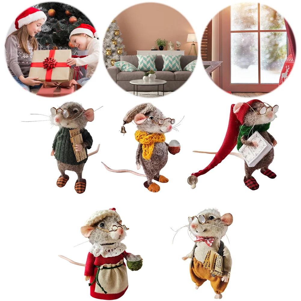 Kits de juguetes de ratón de fieltro con aguja de felpa, ratones de fieltro hechos a mano DIY, ratón de fieltro con aguja de Navidad para invierno, fieltro de lana de Navidad