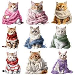 26cm Cartoon Warmful Scarf Cat Animal Iron On Heat Transfer Sticker For Cloth DTF Pinted Vinyl Thermal Washable T-Shirt Decal