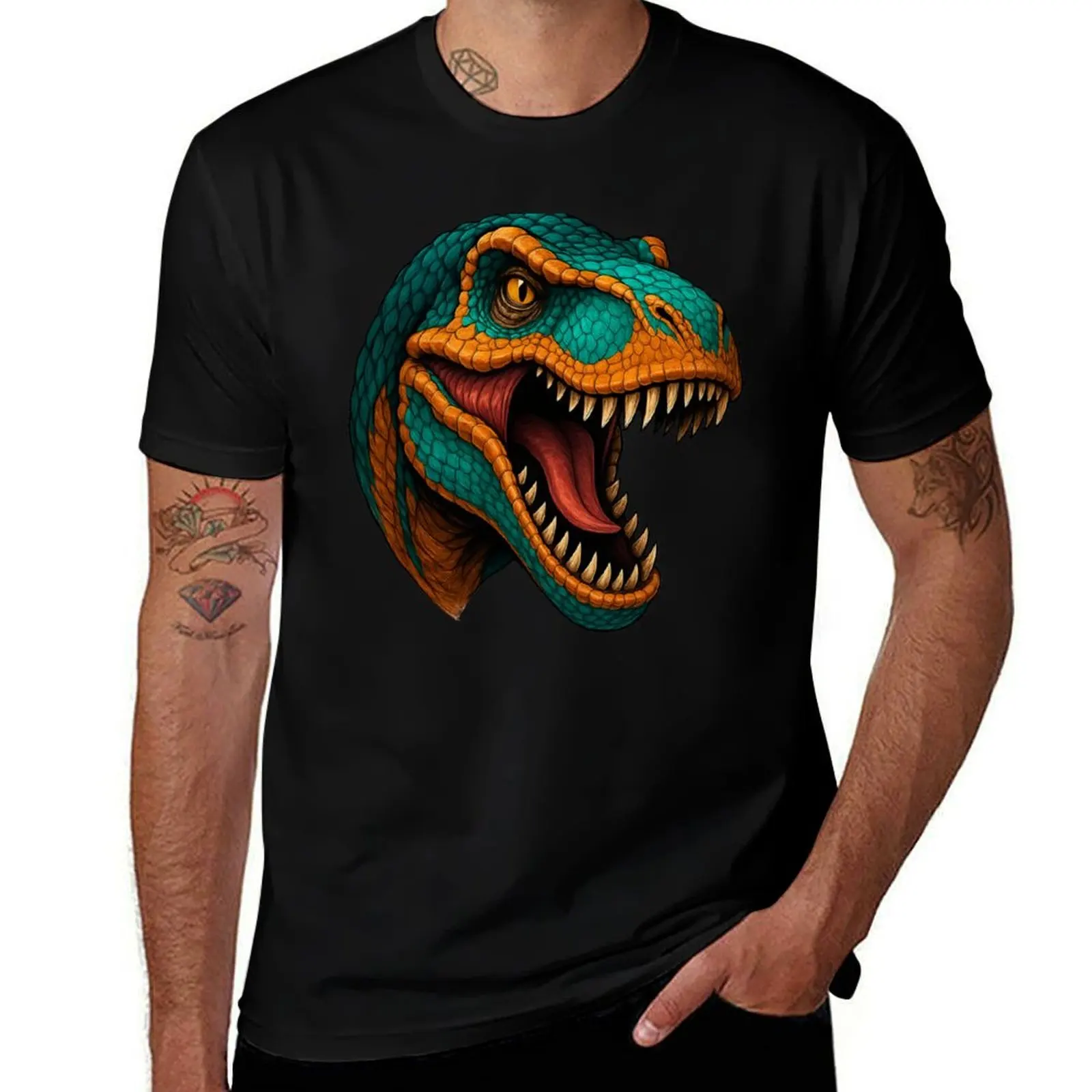 

Vibrant T-Rex Head Illustration T-Shirt quick drying vintage anime shirt sweat street wear luxury clothes men