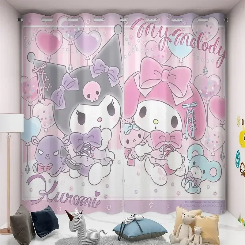 Sanrio Series Kuromi Curtains Pack, Quarto de Criança, Rosa, Cortinas Fofas para Quarto, Janelas Bay, 1.2m, 1.5m Largura, 2Pcs