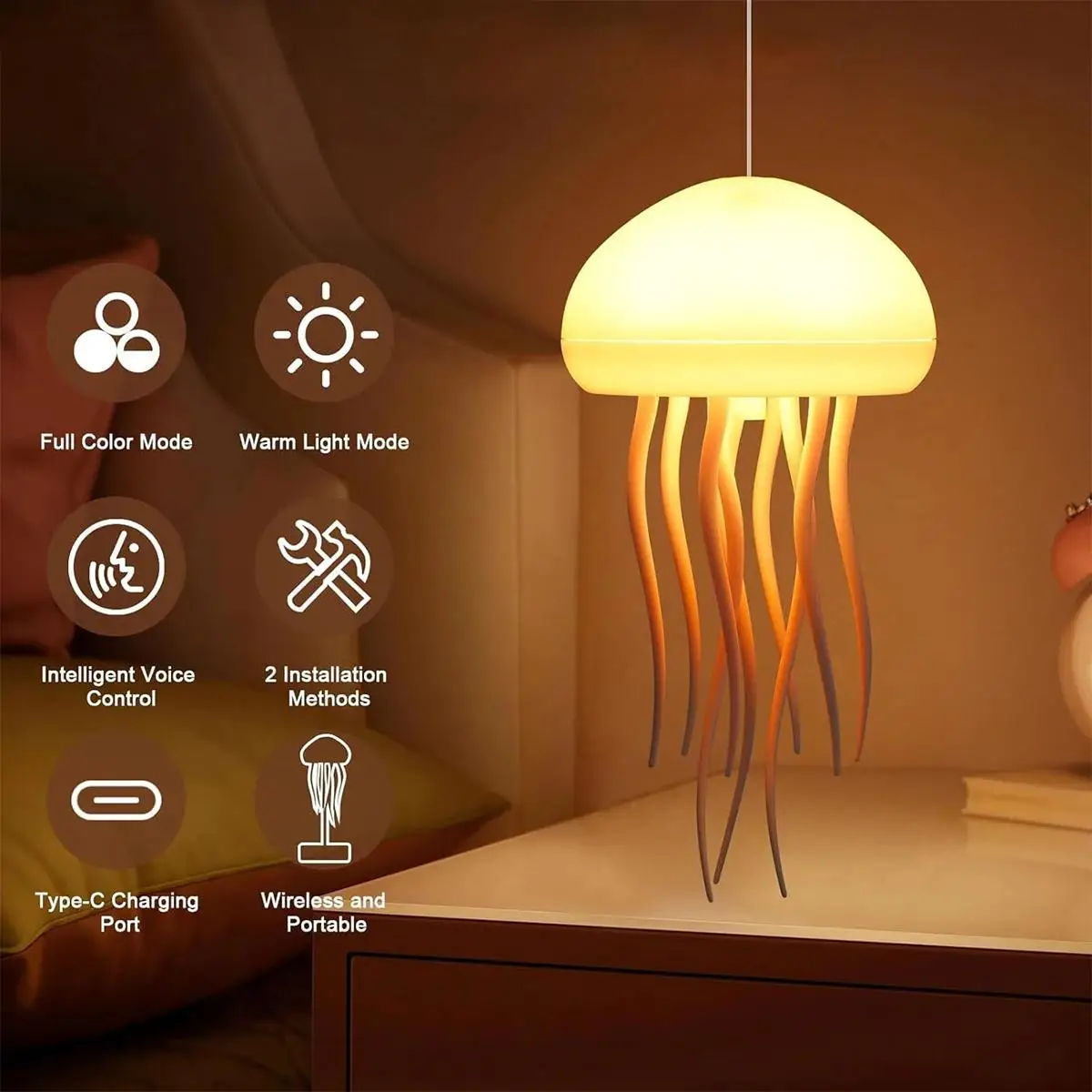 Medusa luz de noche faro creativo ambiente dibujos animados RGB gradiente lindo Usb luces decorativas decoración de vacaciones colgando 3d