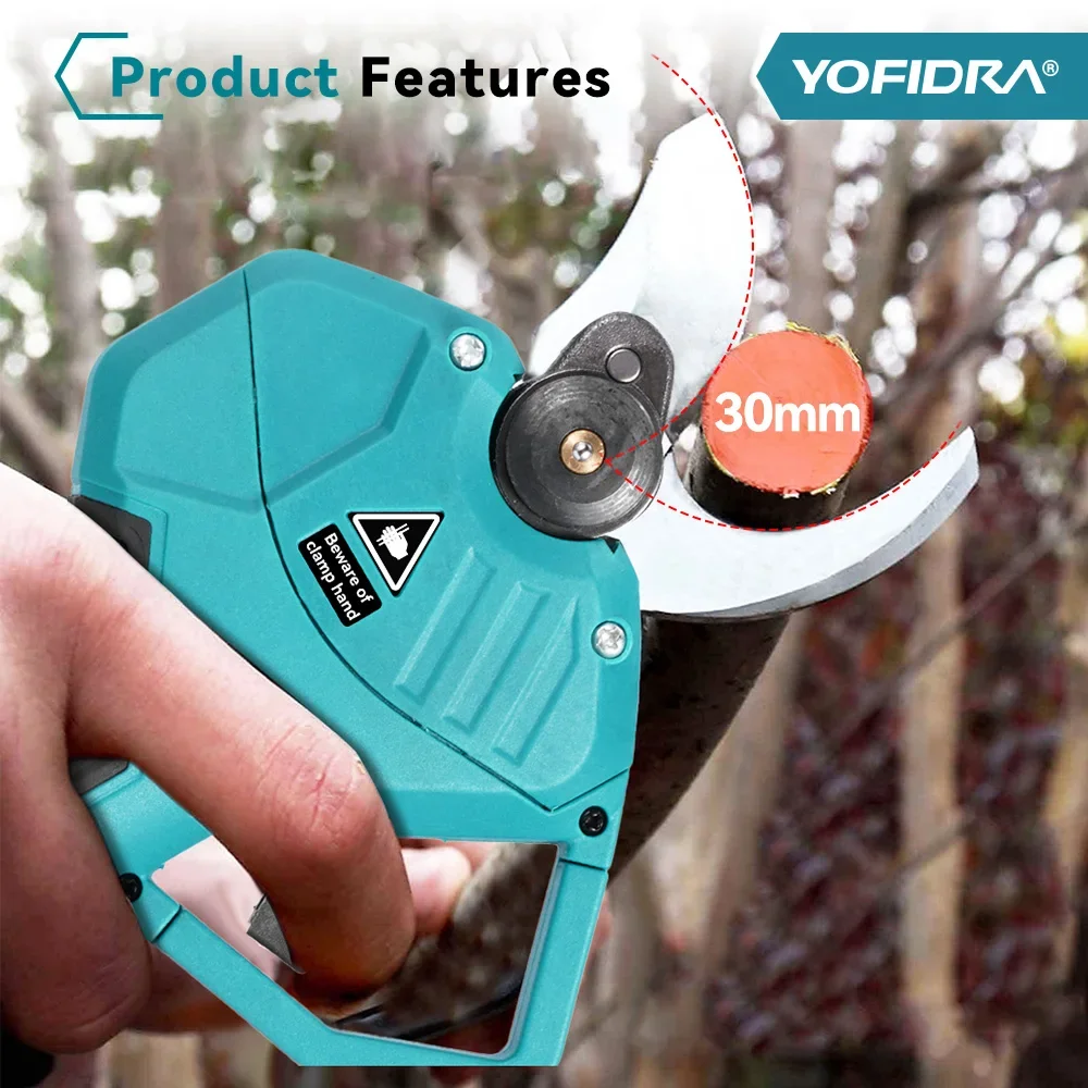 YOFIDRA 30mm Brushless Electric Pruning Shear 2 Gears Cordless  Tree Pruner Shear Garden Scissors Tool For Makita 18V Battery