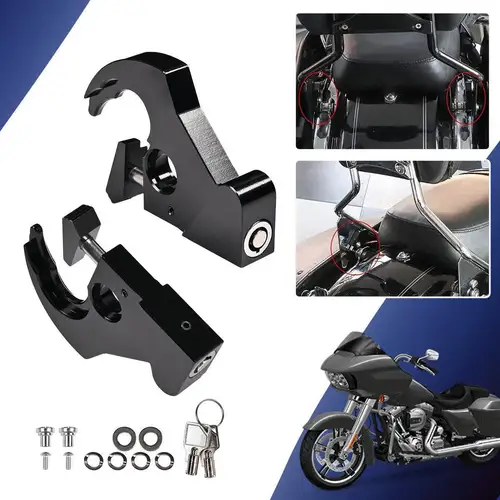 Imagen 2 del producto Kit de montaje de bloqueo de hebilla de liberación rápida, contrapunto de respaldo, portaequipajes, Clip de pestillo de acoplamiento, aleación para Harley y Davidson, 1 par