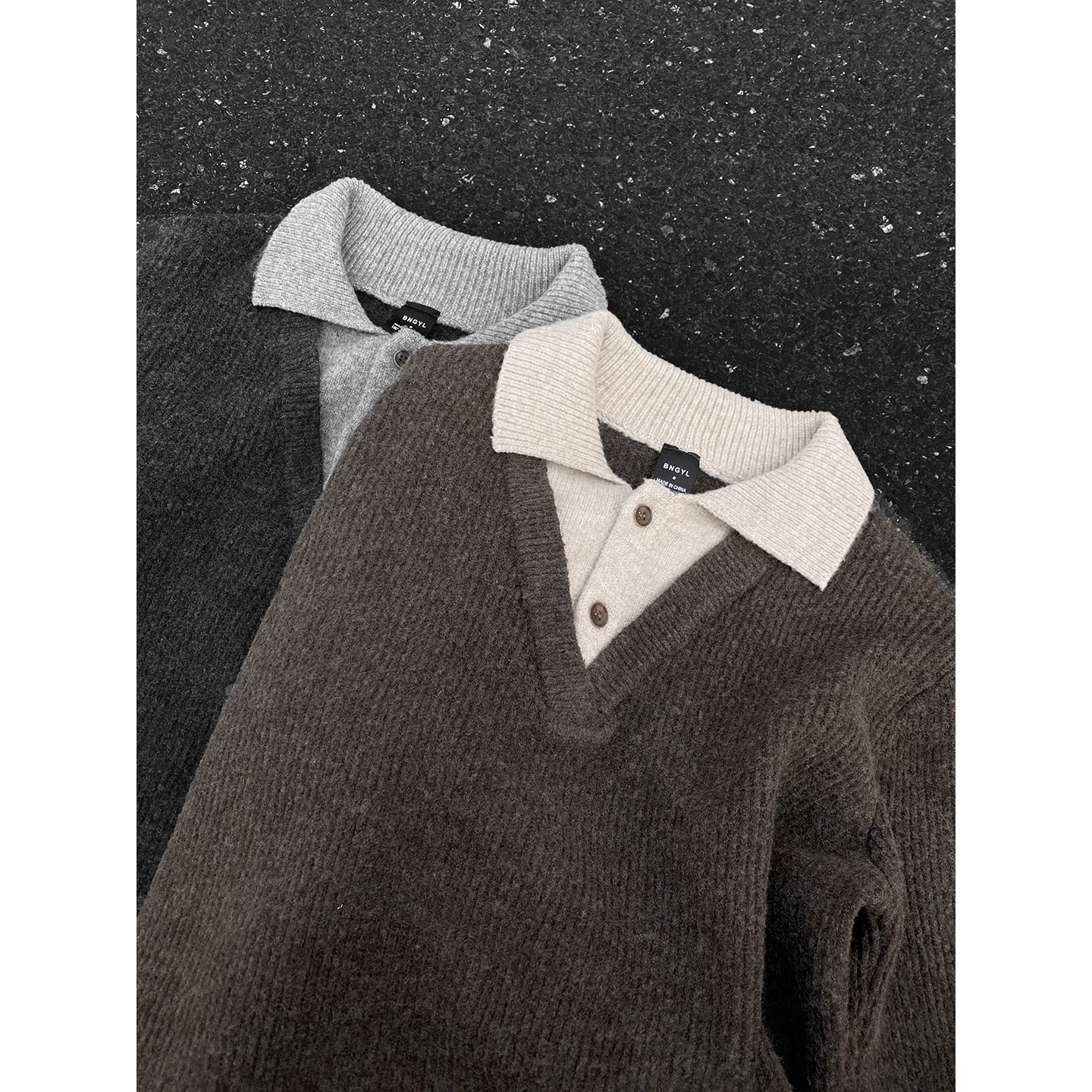 

V-Ne Color Blo Knitwear Men's Autumn Winter Leisure Sle Collar Sweater Soft Knitted Fake Two-Piece Warmth Clothing