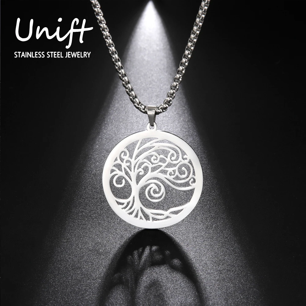 Unift Yggdrasil Humanoid World Tree of Life Necklace for Women Men Tendrils Peace Tree Pendant Vintage Stainless Steel Jewelry