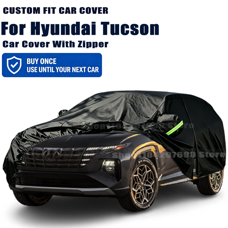 For Hyundai Tucson Outdoor Full Car Cover With Zipper Snow Cover Sunshade Waterproof Dustproof Exterior Protection