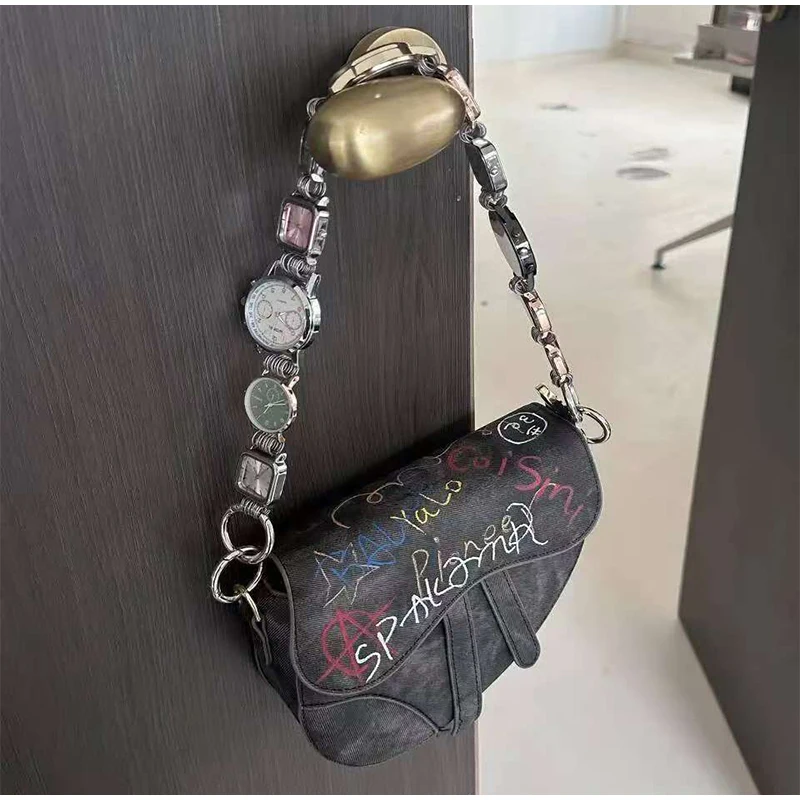

Hand-painted Graffiti Saddle Bag Unique Artistic Crossbody Shoulder Bag Women Purse Boho Chic Handbag Watch Strap Not Included