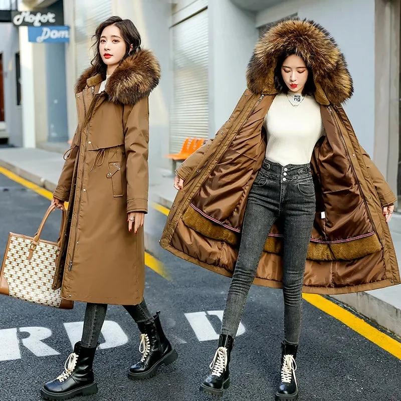 Women Parka Fashion Long Coat Wool Liner Hooded Parkas 2023 New Winter Jacket Detachable Fur Collar Warm Snow Wear Padded Clothe