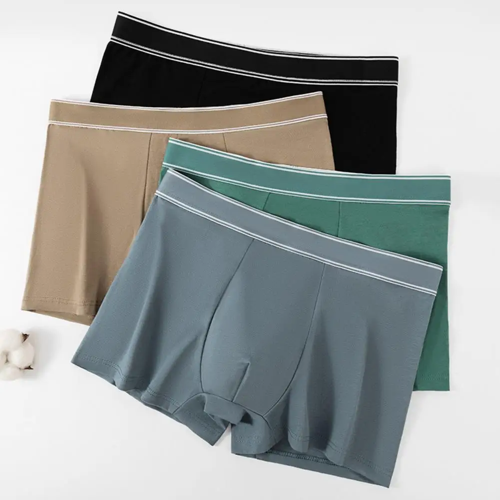 

Summer Men's Cotton Boxers Briefs Moisture Wicking Underwear Solid Color Breathable Stretch Adults Trunks