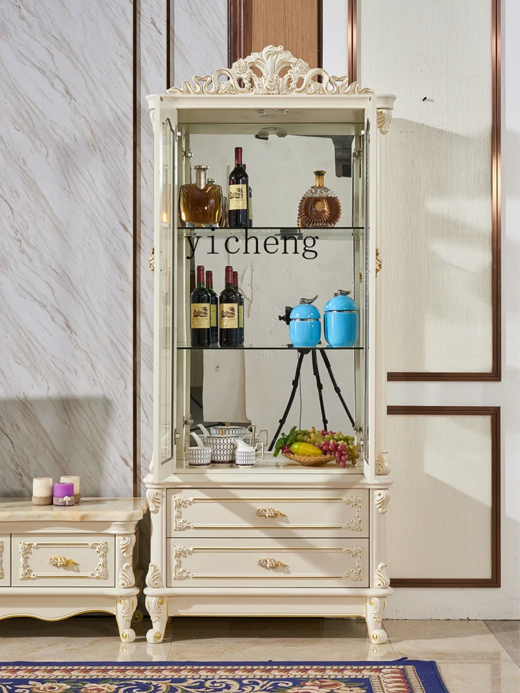 XL Wine Cabinet Living Room Wall Solid Wood Single and Double Door American Glass Curio Cabinet Display Cabinet