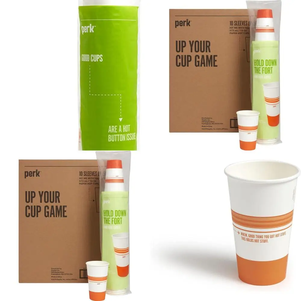 

Горячие стаканчики из белой/оранжевой бумаги на 16 унций, 500 шт., скобы PK54368CT