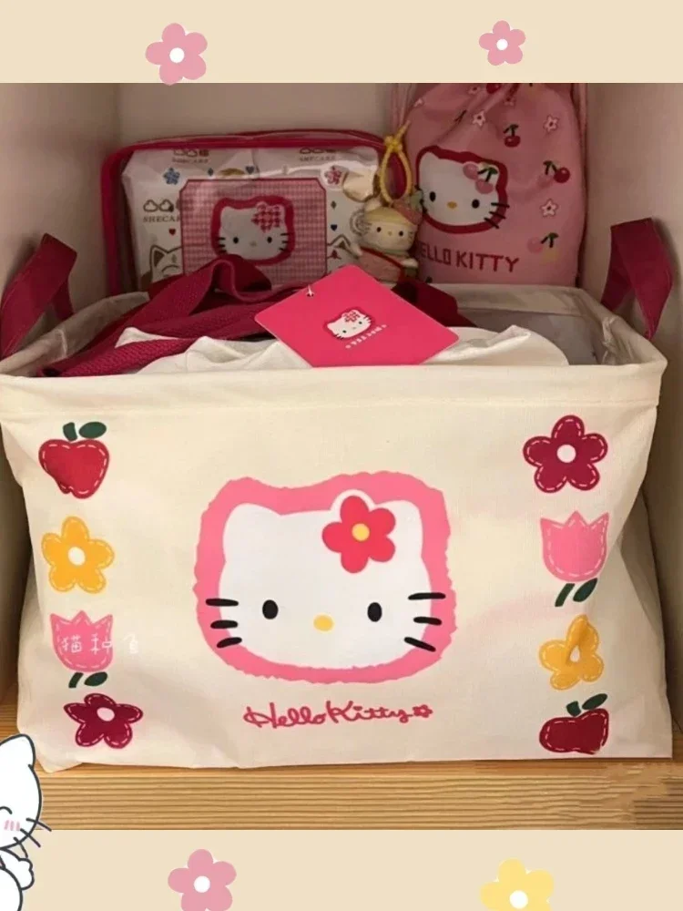 New Sanrio Hello Kitty Storage Basket Kawaii Anime Clothes Toys Storage Box Underwear Miscellaneous Items Storage for Girls Gift