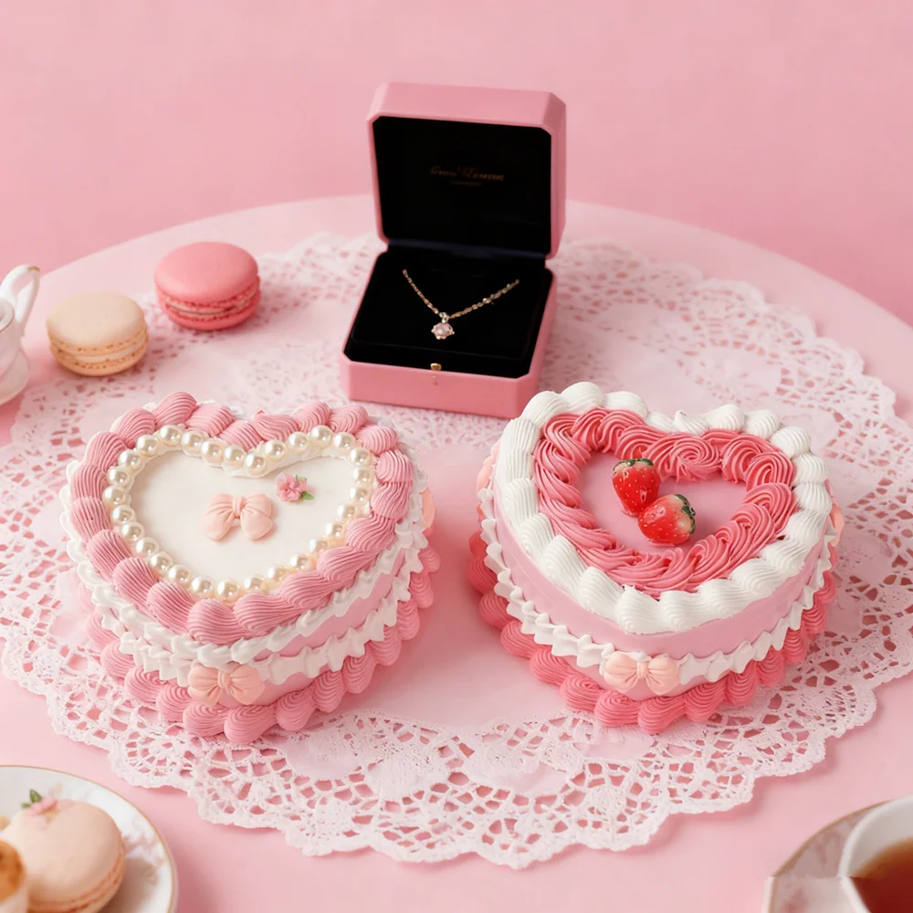 16cm Pink Jewelry Box PVC Makeup Organizer, Birthday Christmas Gift for Women, Cute Present for Girlfriend Mom, Home Storage Box