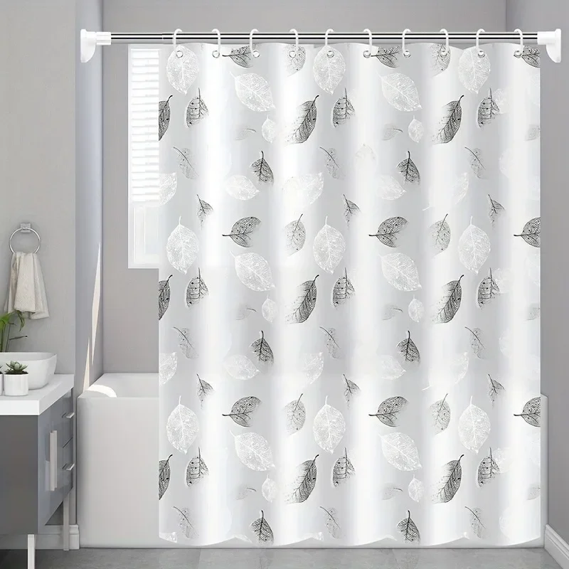 180X180CM Waterproof PEVA Shower Curtain Leaf Pattern Bath Curtain with Hooks Home Bathroom Decor