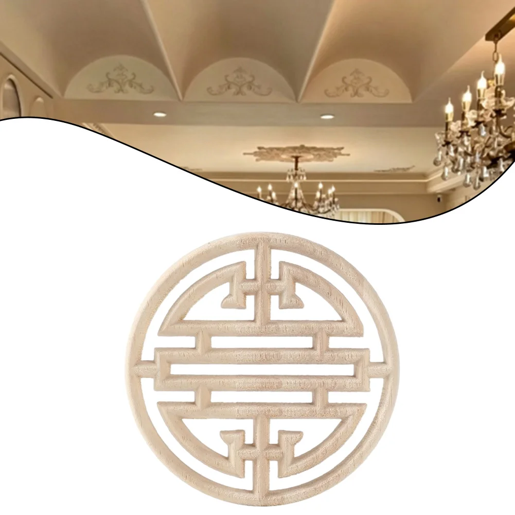 Wooden Floral Applique 20cm Oval Shape for Furniture Decoration Wood Color For European Style Cabinet Table Accent