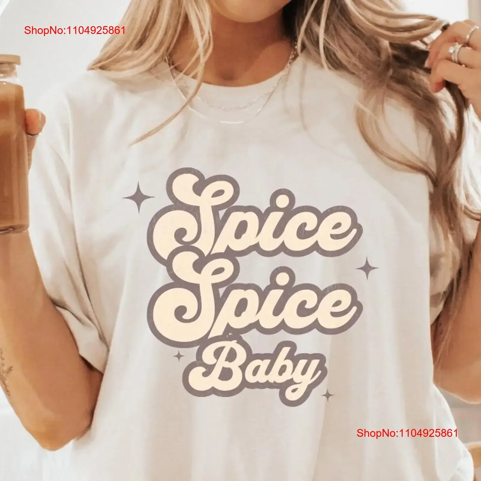 

Spice Baby T shirt Coffee lover Pumpkin Latte Retro Boho Autumn Womens Fall Trendy vintage Washed Top For Everyday Wear