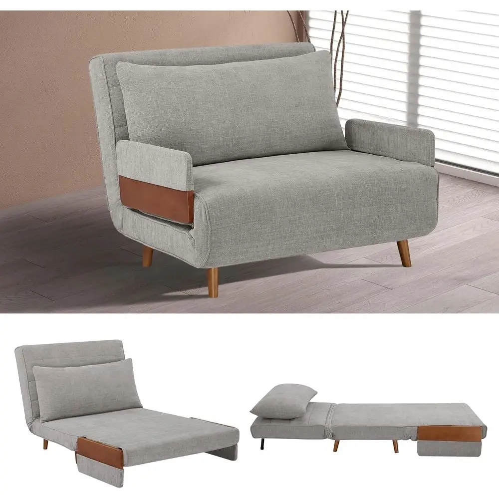 

Convertible Sleeper Chair, 3-in-1 Chair Bed Sleeper for Adults with Adjustable Backrest, Pillow & Wooden Arms, Loveseat Sofa Bed