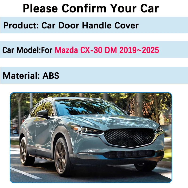 For Mazda CX-30 DM CX30 2019~2023 2024 2025 Chrome Door Handle Catch Cover Decoration Car Exterior Handle Trim Frame Accessories