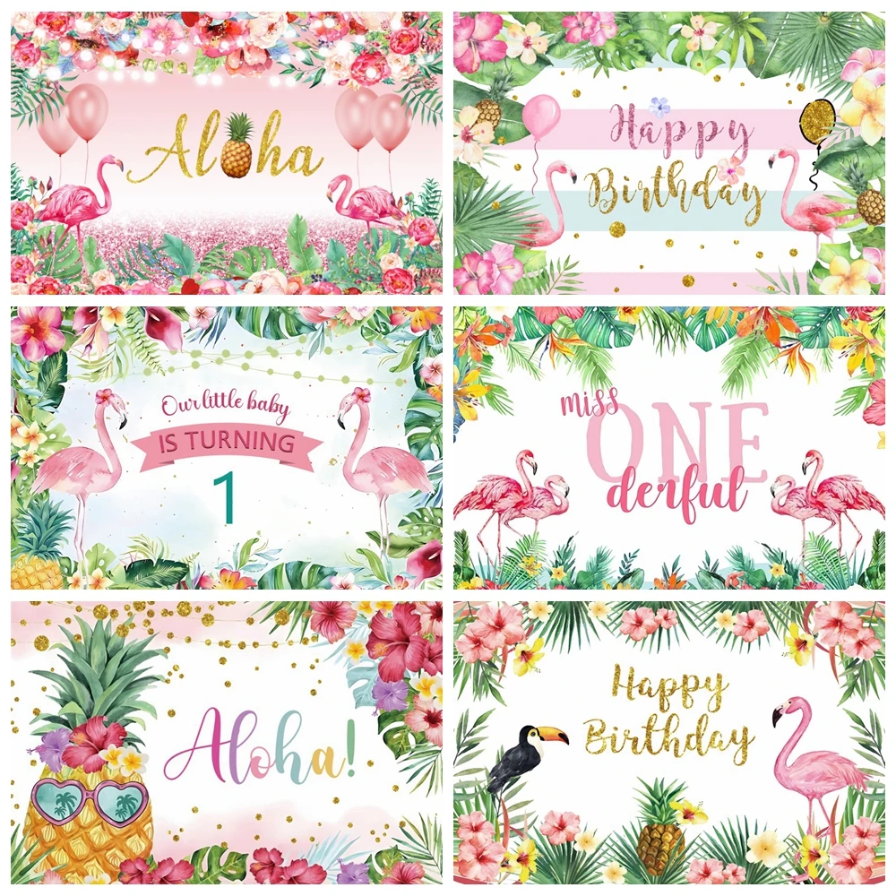 

Summer Aloha Photography Backdrop Hawaii Tropical Seaside Flamingo Birthday Decor Baby Shower Background Photo Studio Props