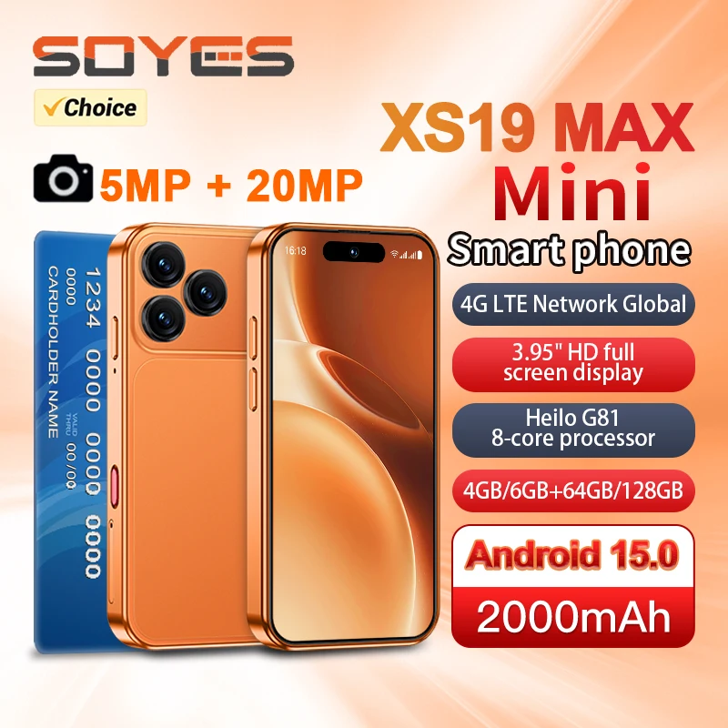 SOYES XS19 MAX 4G Mini Smartphone 3.95-inch Android 15 Helio G81 6GB RAM 128GB ROM Dual SIM Standby 2000mAh Battery Small Phone