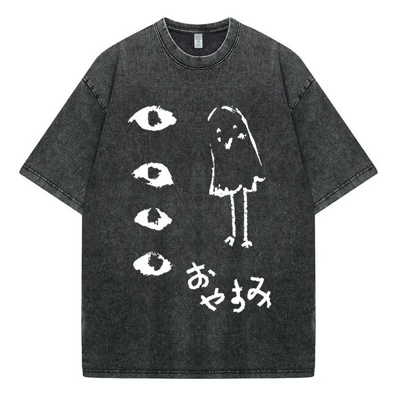 Manga Oyasumi Goodnight Punpun Aiko Tanaka Vintage Washed T-Shirts Herren Damen Kleidung Mode Baumwolle Casual T-Shirt Streetwear – Detail 5