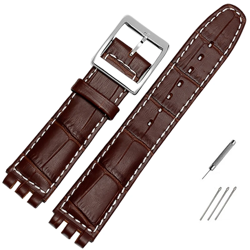 Genuine leather watch strap For swatch watchband 17mm 19mm Toothed interface wristwatches band men women sport leather bracelet