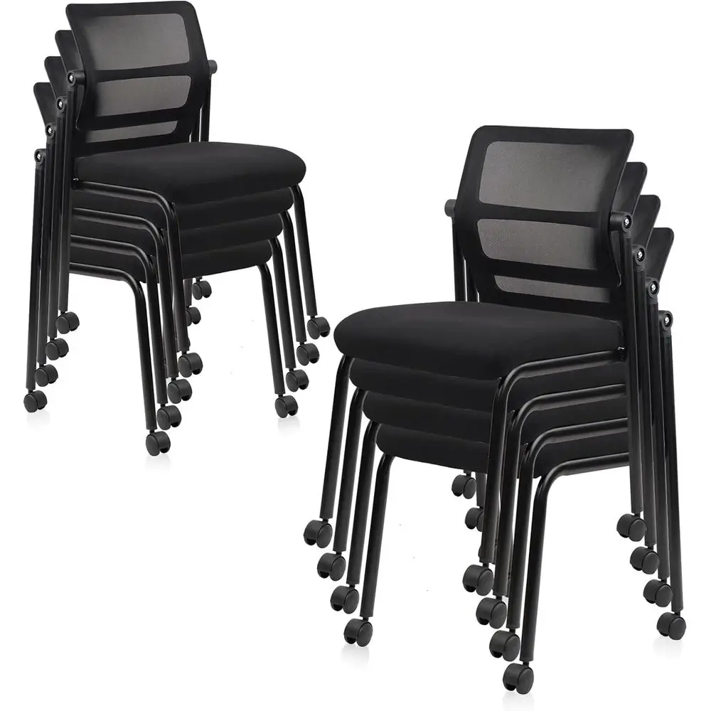Stackable Mesh Office Chairs with Adjustable Backrest, Wheels, and Armrests for Waiting Rooms, Conference Rooms, and Schools - B