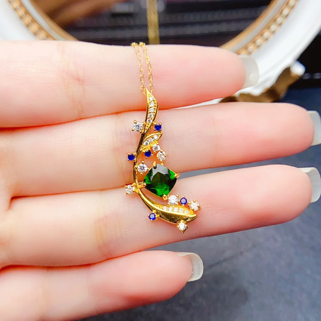 

New 6mm Natural Diopside Pendant Necklace S925 Sterling Silver Certificate Fine Fashion Charm Weddings Jewelry for Women FS