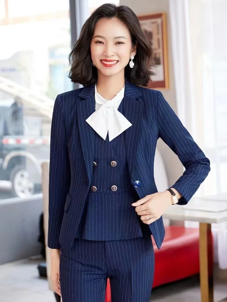 

Fashion Striped Formal Business Suits Women Professional Office Work Wear Blazers Autumn Winter Career Interview Outfits