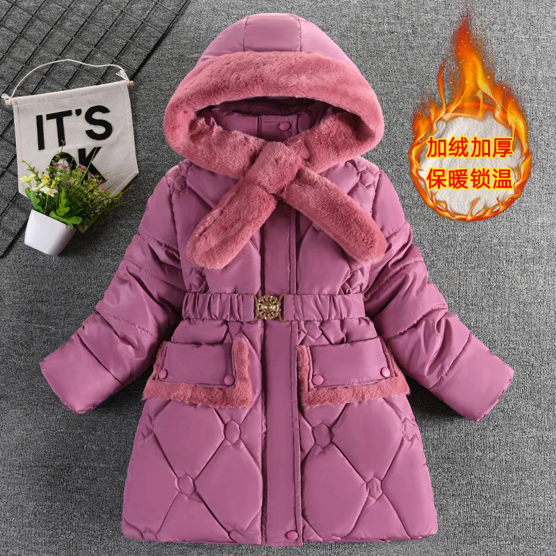 Kids Plush Outwear Girls Padded Thickened Fashion Cotton Jacket Children Winter Warm Hooded Solid Coats Baby Cold Snowsuit