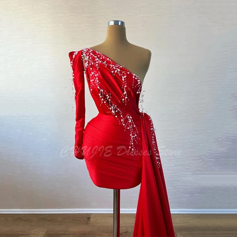 

Customiz Beaded Evening Dress Fashion Exquisite Mini Women Party Dress Asymmetric Sequin shoulder Bodycon Hollow Prom Dress 2025