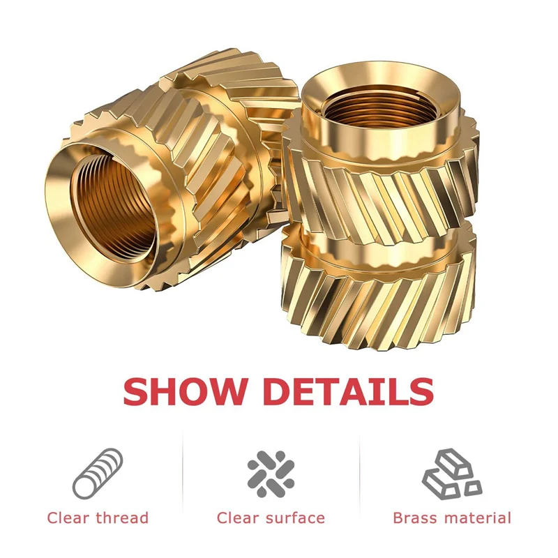 AT44-360Pcs M3X5.7-OD4.6 Thread Knurled Brass Threaded Heat Set Heat Resistant Insert Embedment Nut For 3D Printer