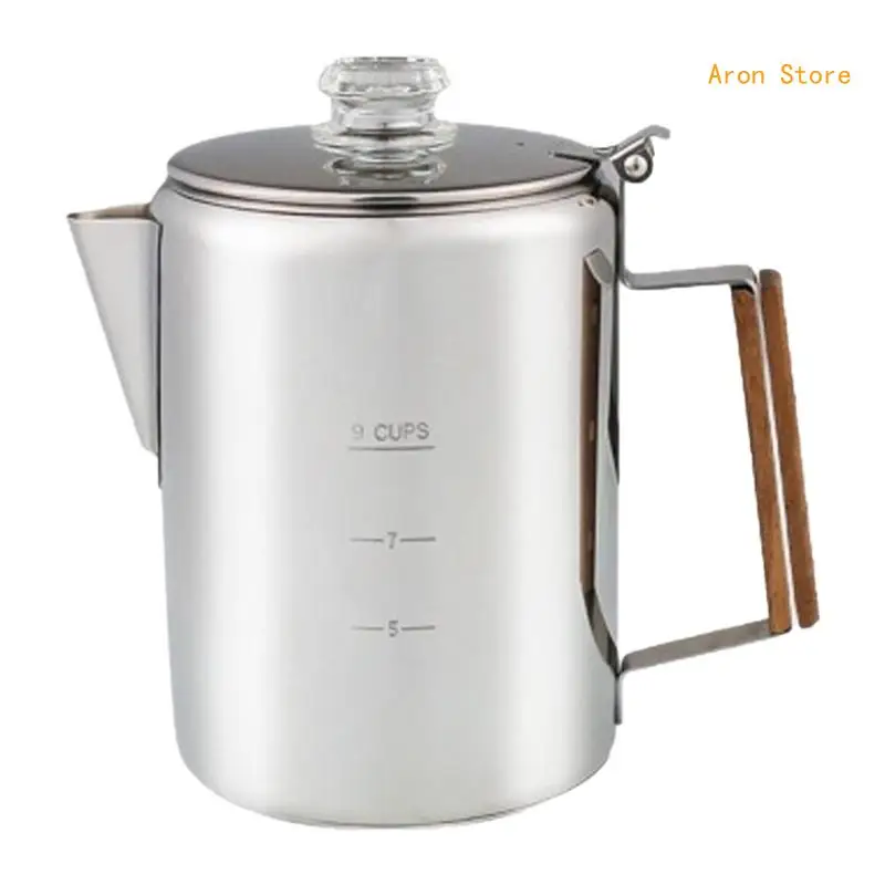 

9 Cup Coffee Pots with Scale Large Capacity Stainless Steel Camp Percolator H3CF