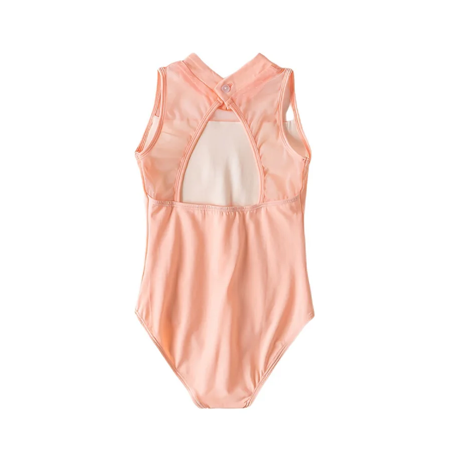 Kids Girls Ballet Leotard Mesh Splice Sleeveless Gymnastics Bodysuit for Dance Training