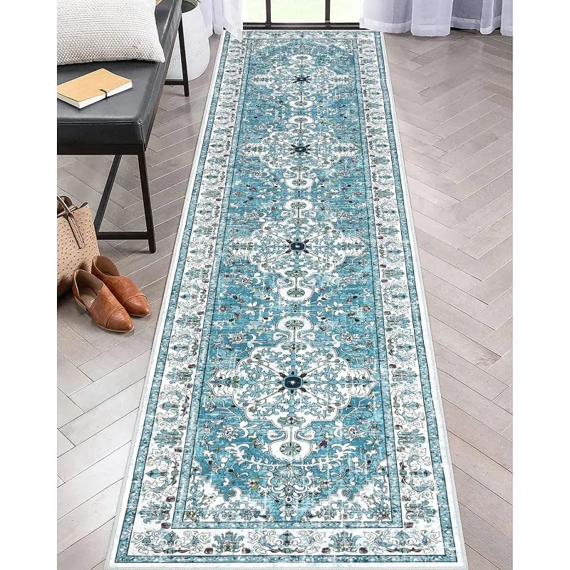 Boho Hallway Runner Rug Vintage Ethnic Style Non Slip Kitchen Rug Water Absorbent Dirty Resistant Entryway Laundry Living Room