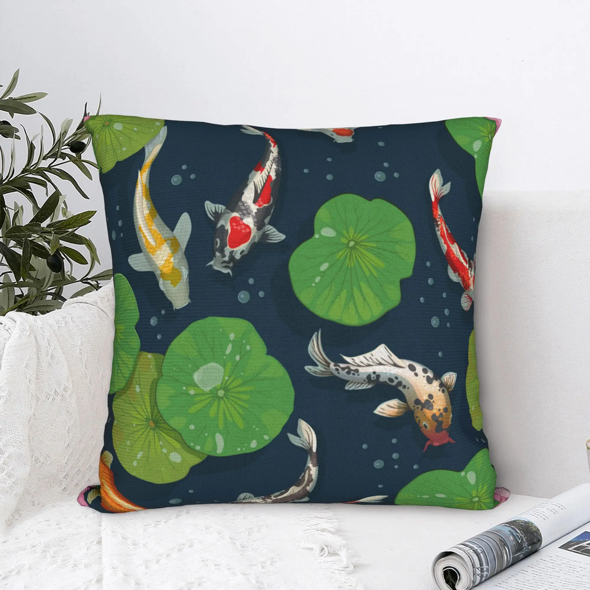 Pillow Cover Koi Fish & Water Lily Pattern  Novelty Pillow Case For Chair Sofa Home Decor Pillowcases
