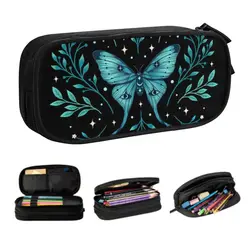 Mystical Moon Moth Pencil Case for Girl Boy Big Capacity Spooky Witch Pen Box Bag Stationery