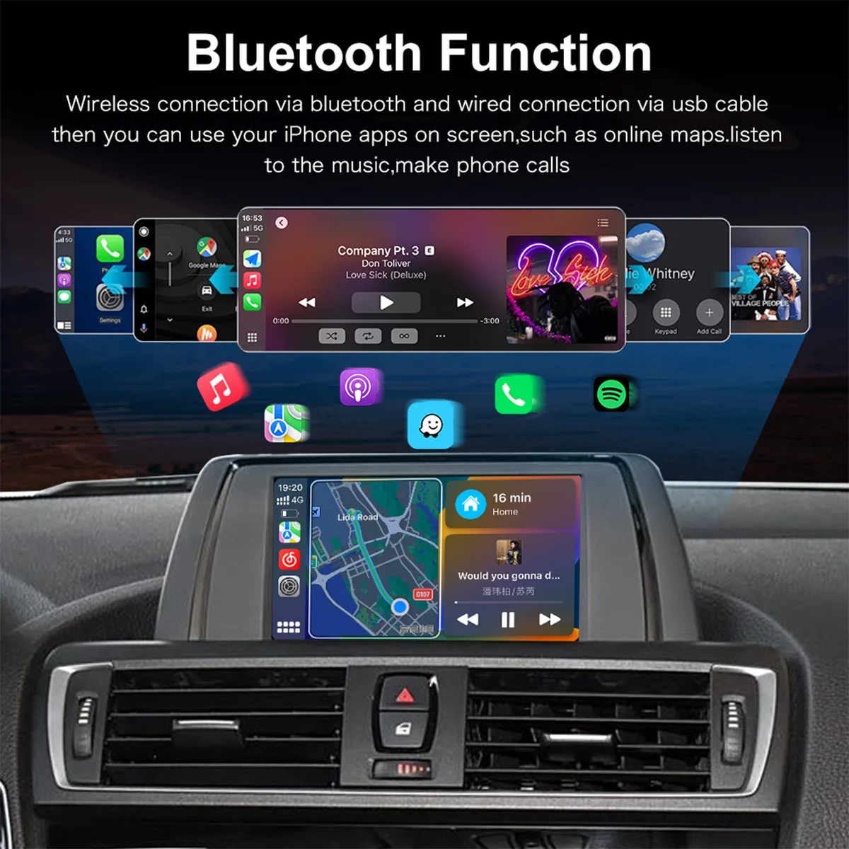Bezprzewodowy interfejs CarPlay do BMW serii 1 2 3 4 5 6 7 X1 X2 X3 X4 X5 X6 MINI F56 F15 F16 F25 F26 F48 F10 F1 F22 F20 F30 F32 F36 NBT EVO z obsługą MirrorLink i AirPlay