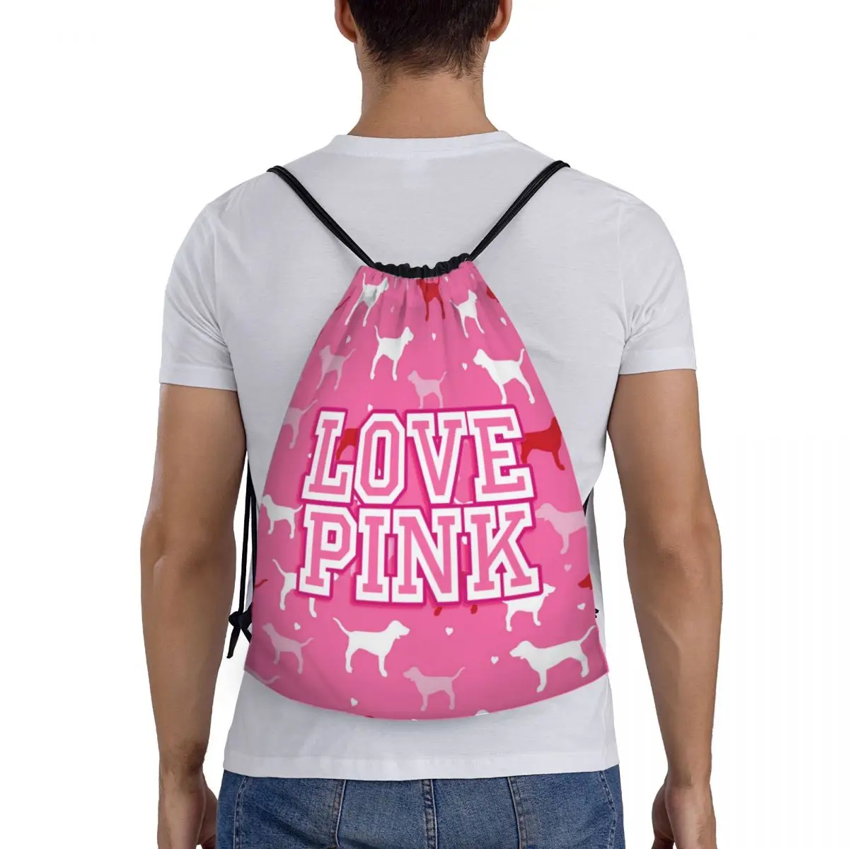 Custom Love Pink,Pink-Letters-Nation Drawstring Pocket Backpack Men Women Lightweight Gym Sports Waterproof Backpack for Yoga