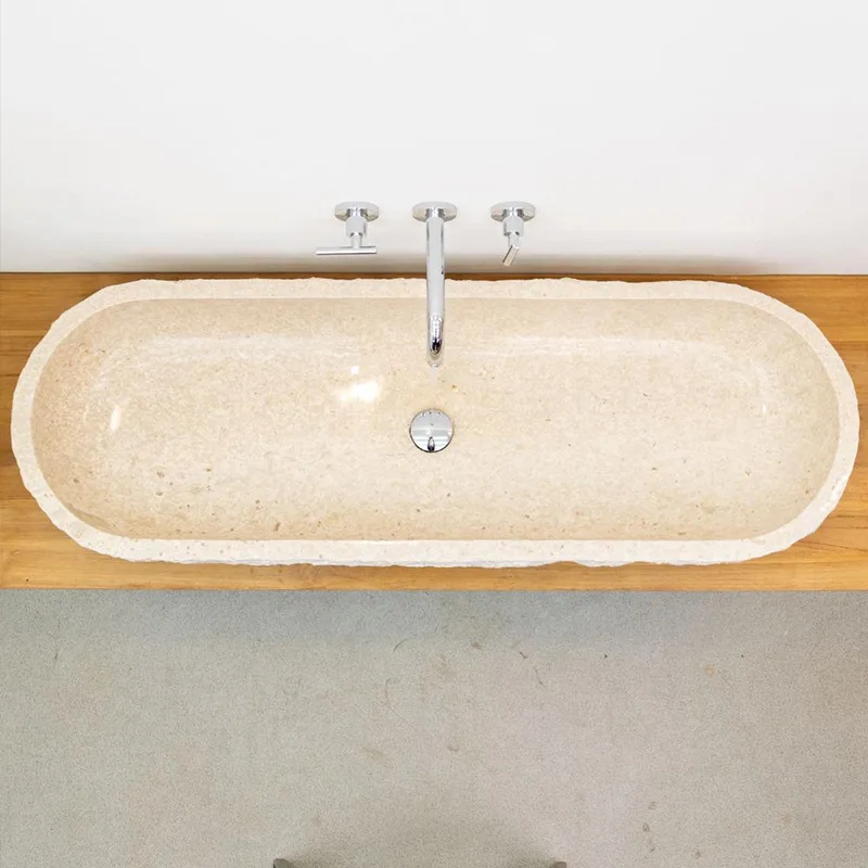Natural marble light luxury minimalist style hand washing countertop plate hotel villa bathroom outdoor vertical plate