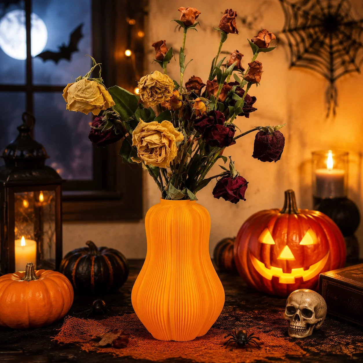 Cross‑border Halloween Orange Vertical Striped Pumpkin Shaped Resin Vase Festival Themed Floral Arrangement Container Tabletop D